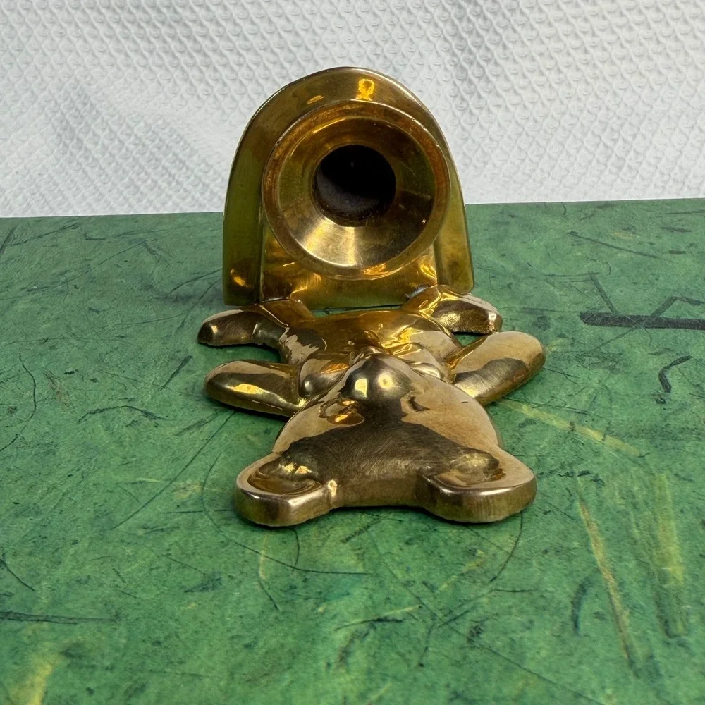 Vintage Solid Brass Teddy Bear Taper Candle Holder Nursery Decor 3.5 Inch